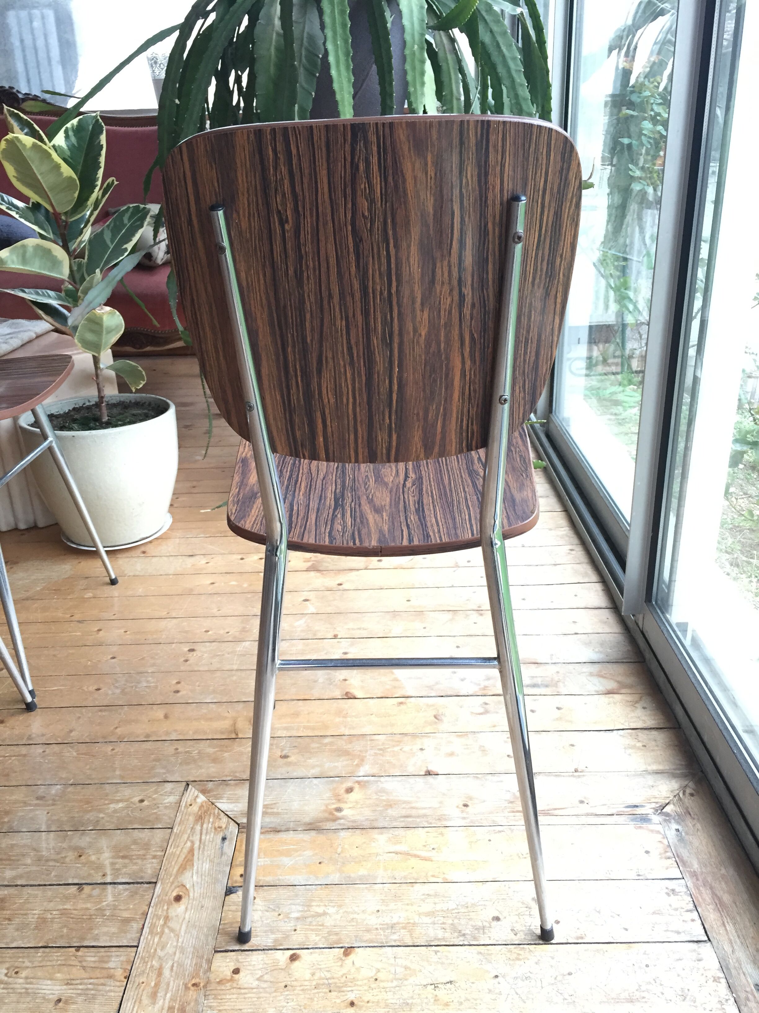 4 chairs in vintage formica brown wood effect