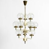Large 1960s brass and glass tulip ceiling lamp by Hans Agne Jakobsson