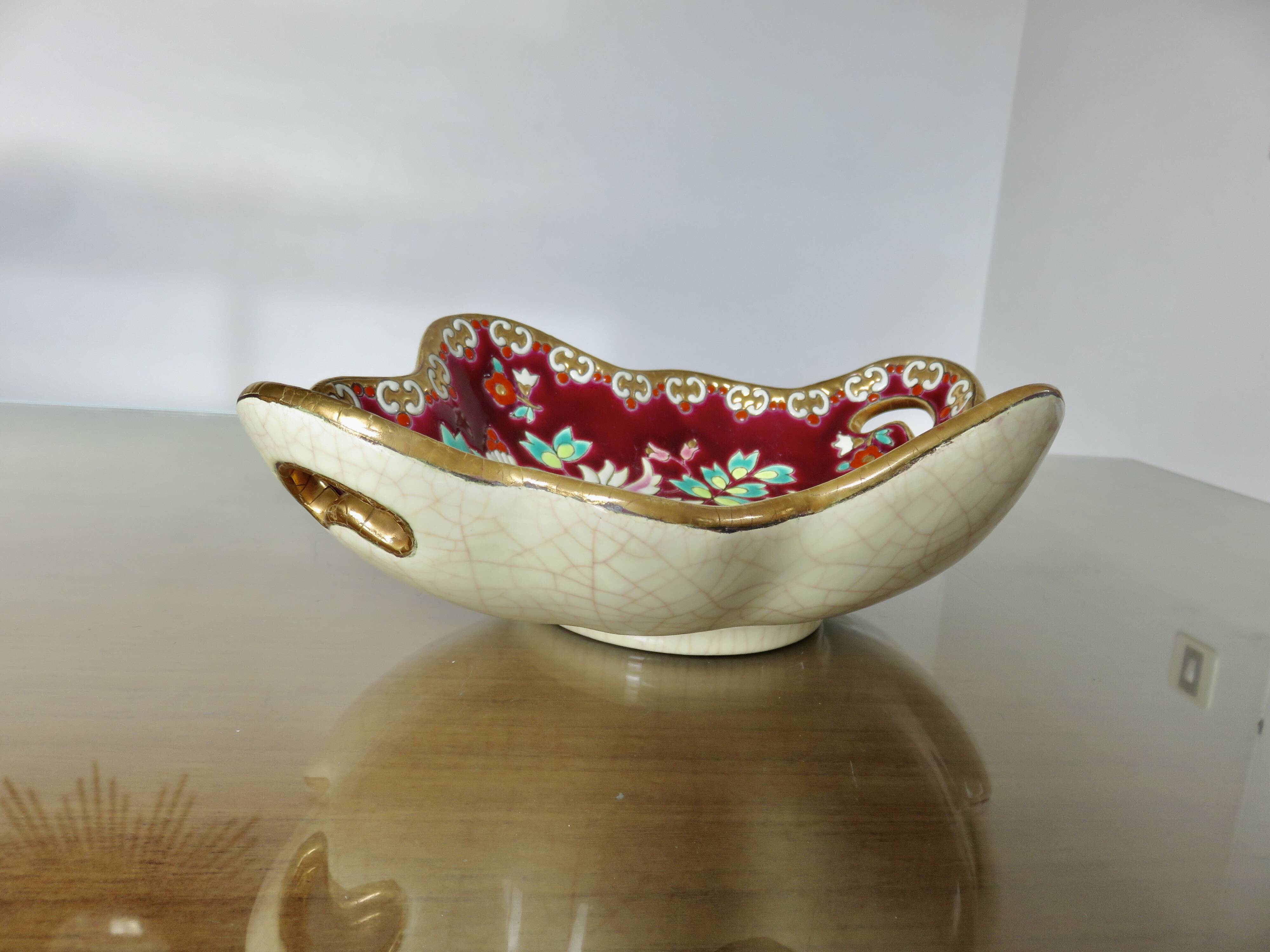 Longwy enamel dish, "Venice" pattern, 1940s-50s