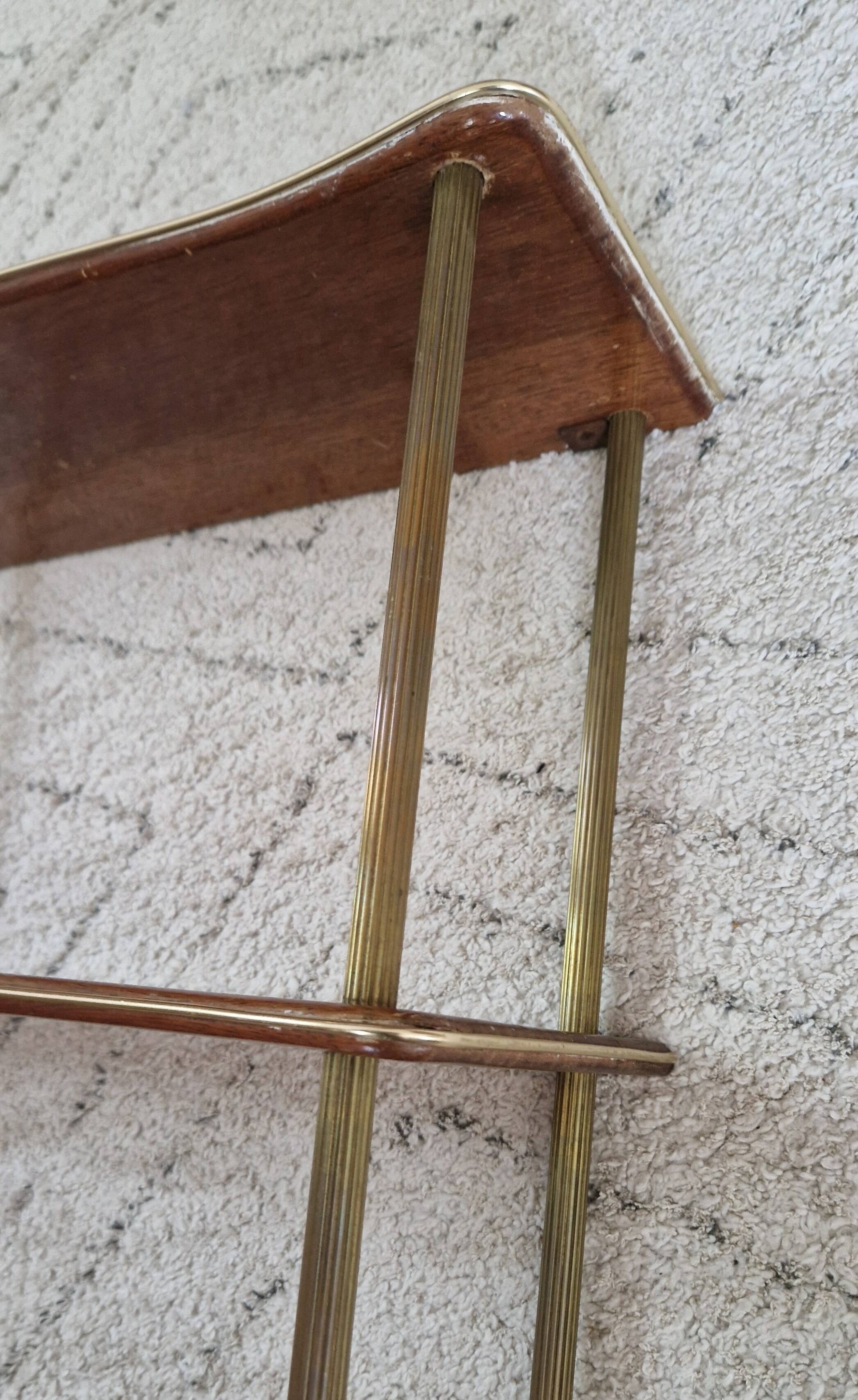 1950s wood and brass wall shelf