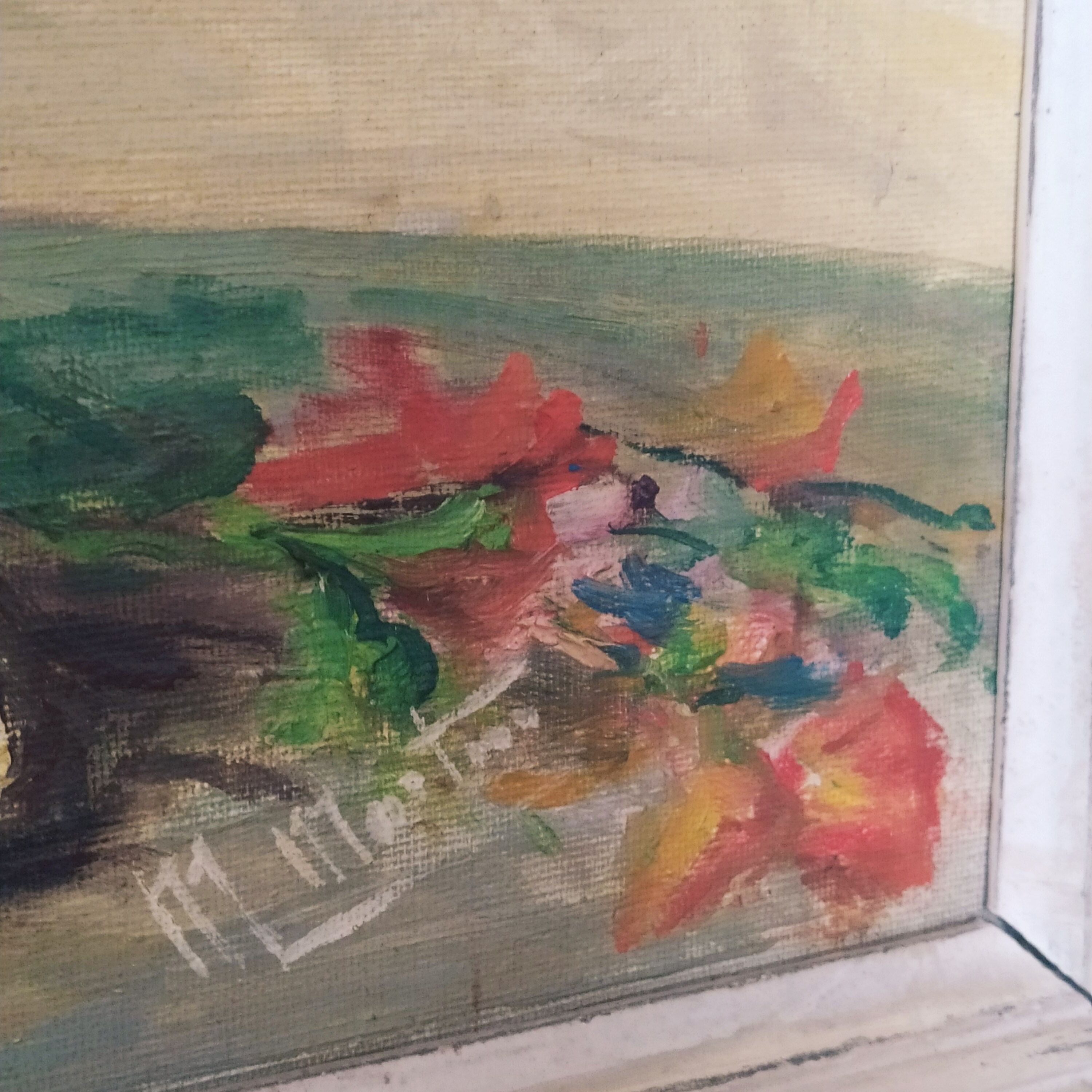 Oil on canvas old bouquet of peas desenteur signed m martin