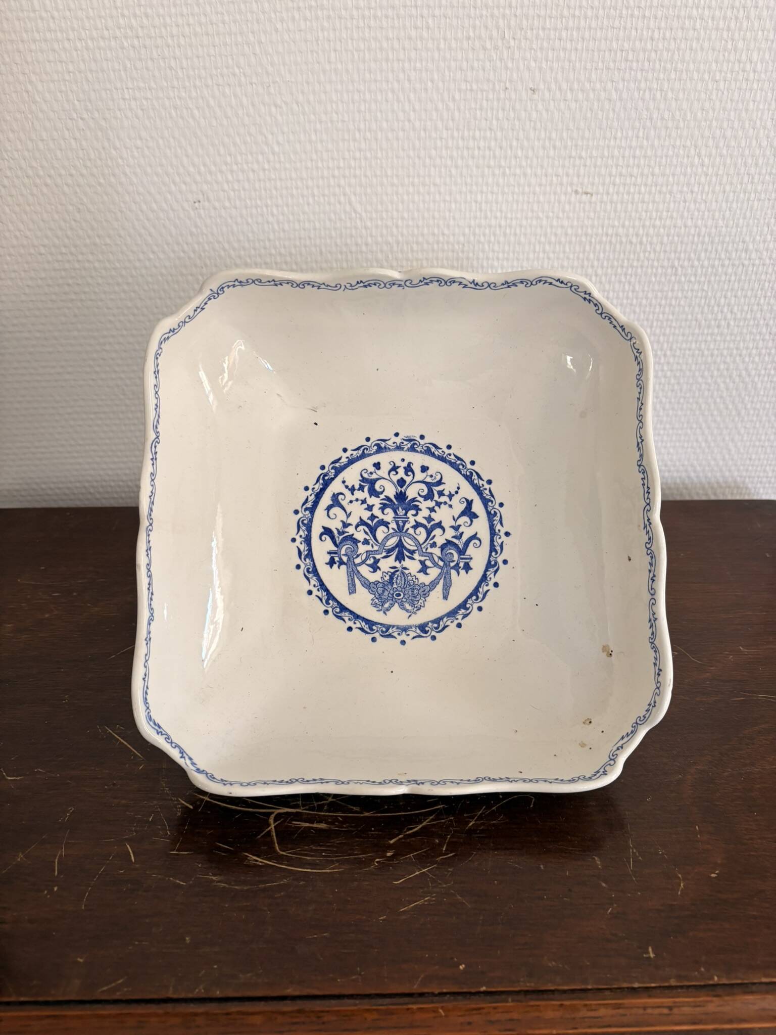 Old Dish Basket Vegetable Dish Earthenware Gien Rouen Renaissance Blue Model