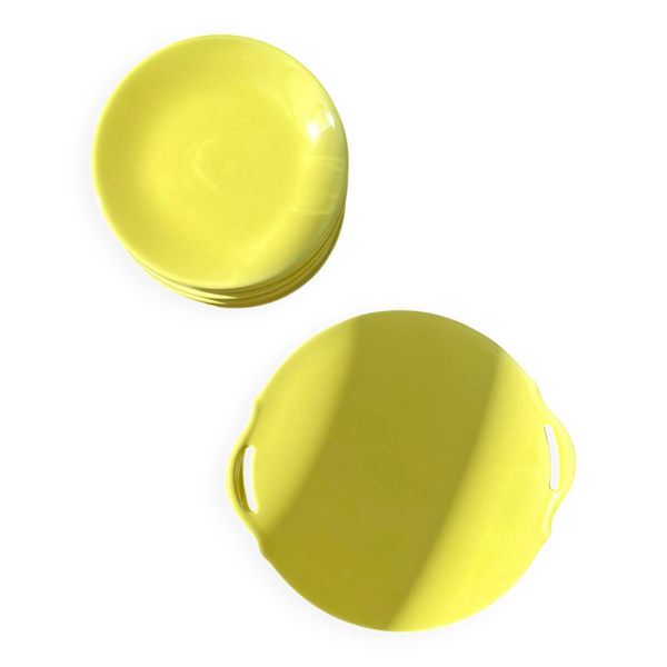 10 assiettes dessert et plat Digoin jaune
