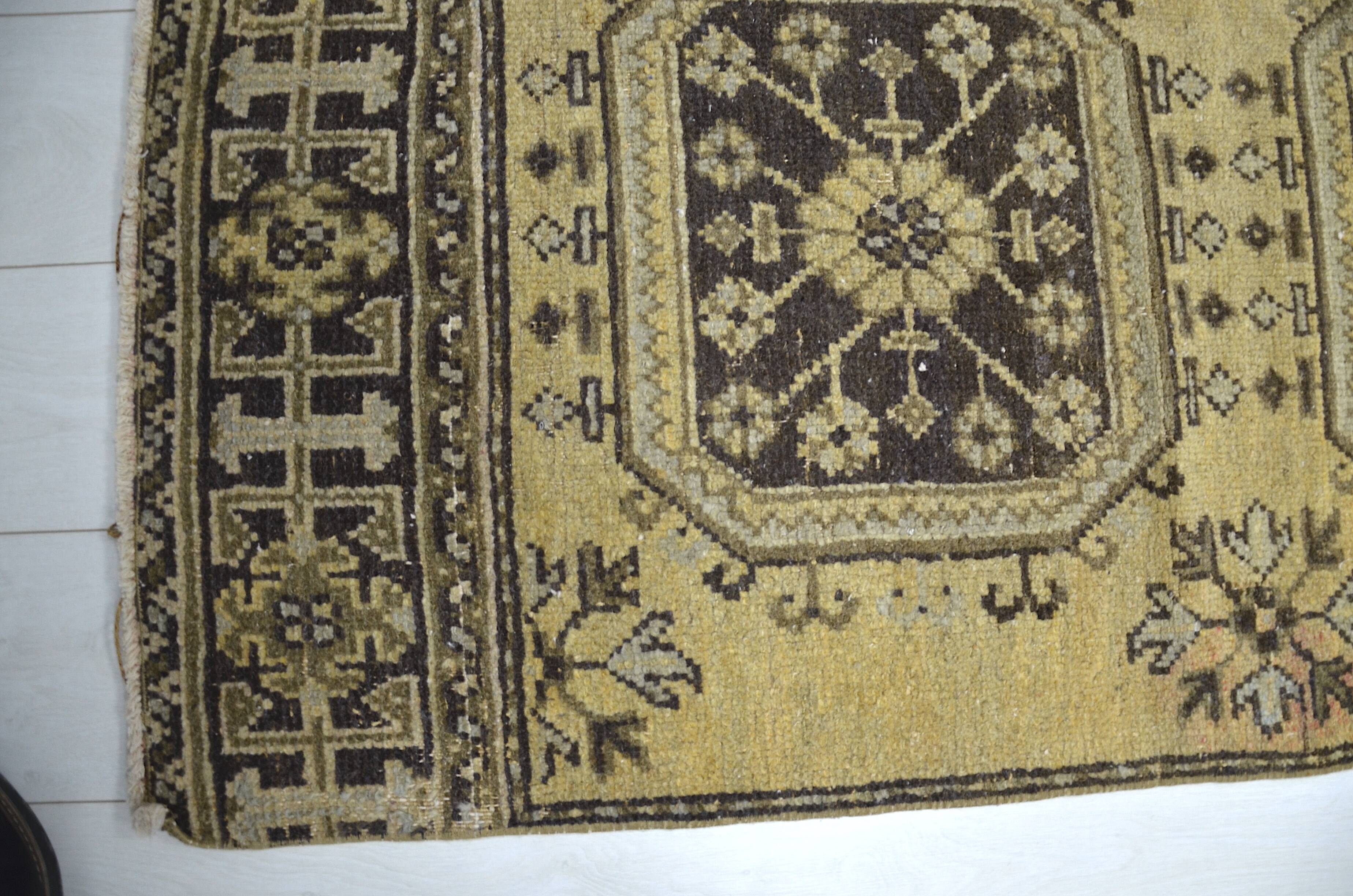 Yellow & Brown Turkish Wool Rug sku 2223