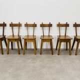 6 brutalist solid wood chairs