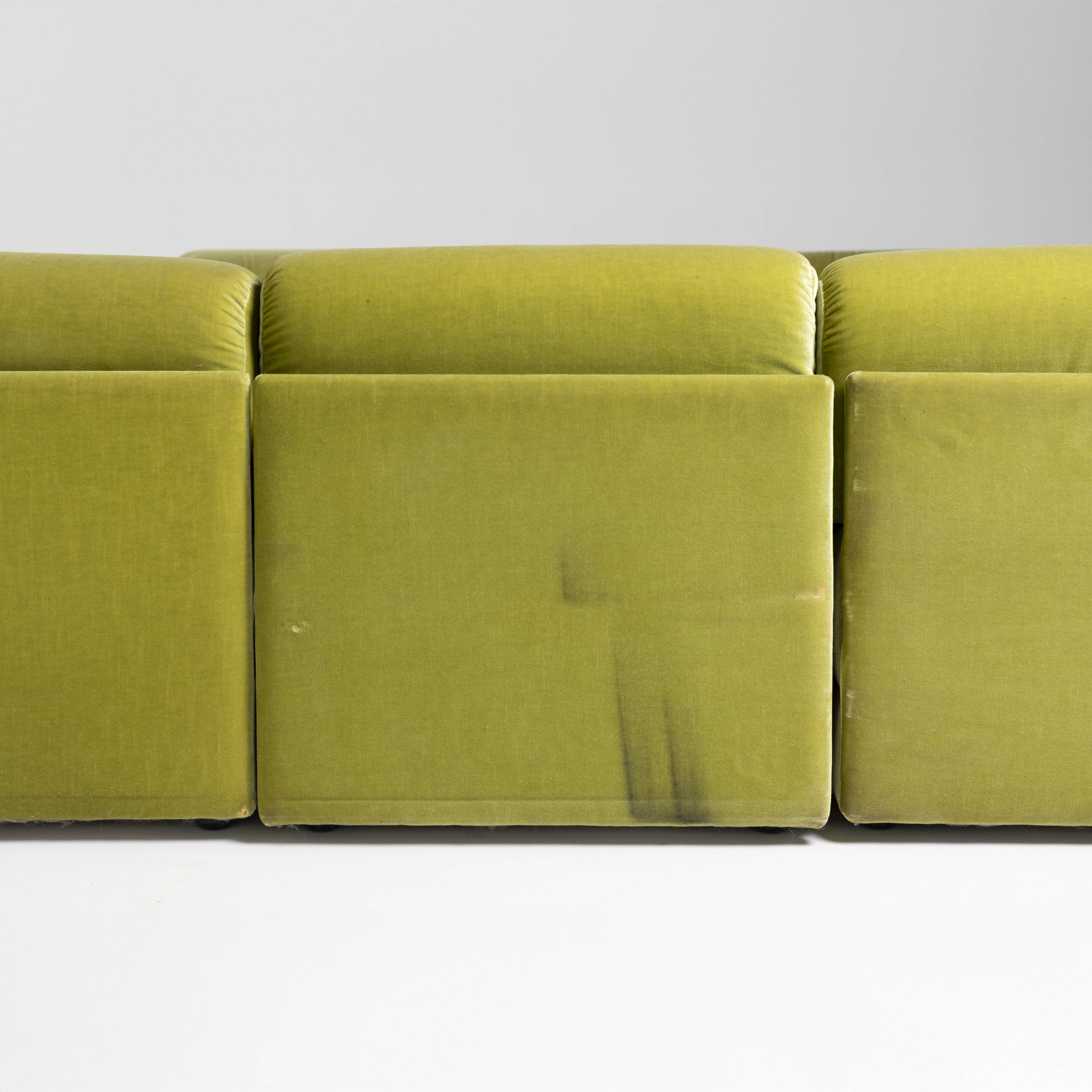 70s style 6-piece modular sofa in green velvet, Germany, circa 1990s