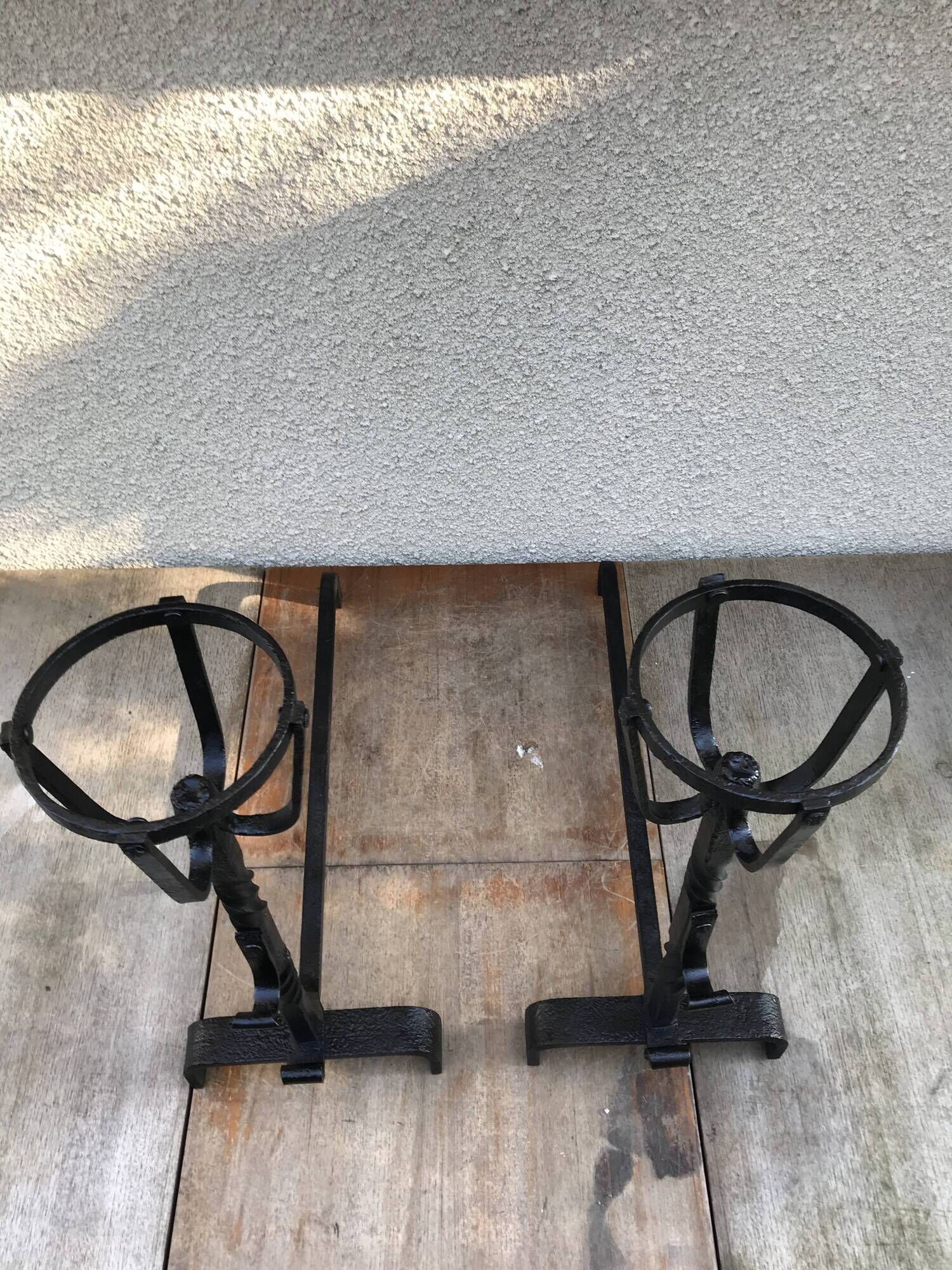 Former pair of landiers iron chimney