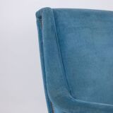 Blue velvet armchair, beech base. 1950s.