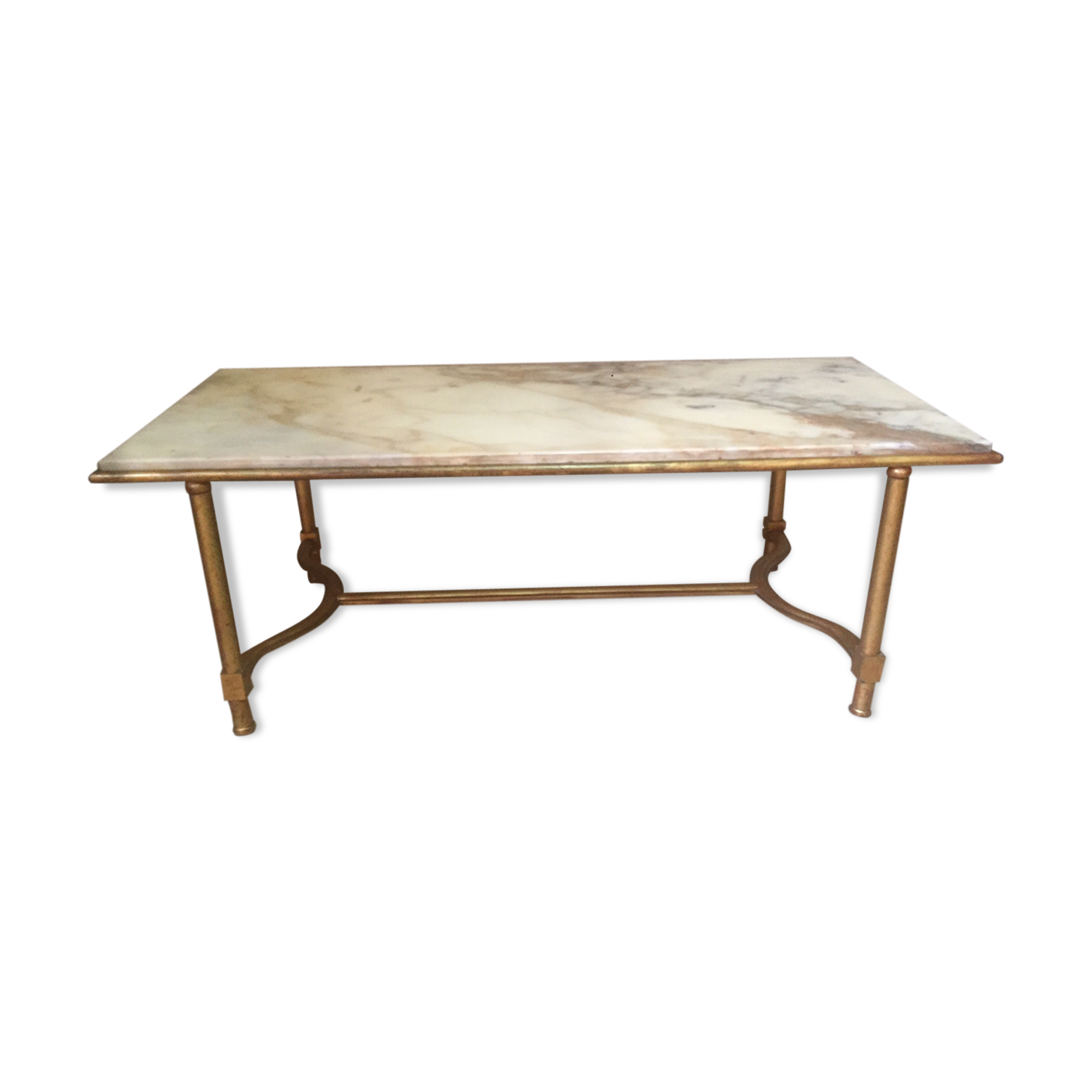 Marble and golden patina iron coffee table