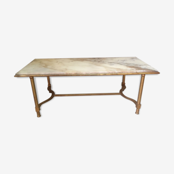 Marble and golden patina iron coffee table