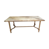 Marble and golden patina iron coffee table