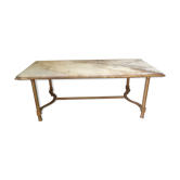 Marble and golden patina iron coffee table