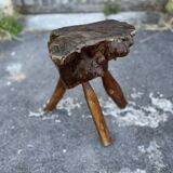 Tabouret Billot en Bois Massif – Sculpture Organique H54cm