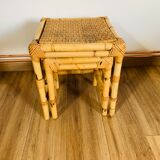 Set of two pull-out tables in rattan and wicker
