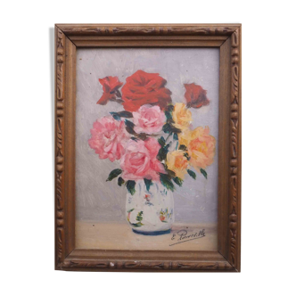 Painting the bouquet of roses signed 1900