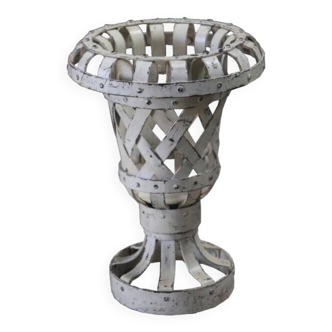 Cache Pot Fonte Vase Fleur Ancien Metal Blanc Decoration Jardin Inde 4,6kg