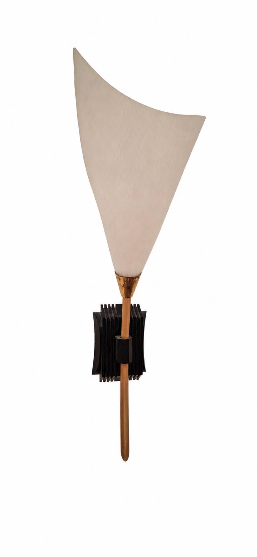 Pair of brass and frosted glass wall lights, vintage Mid-Century 1950s