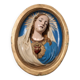 Cadre vintage de la Vierge en plâtre, tableau religieux ancien