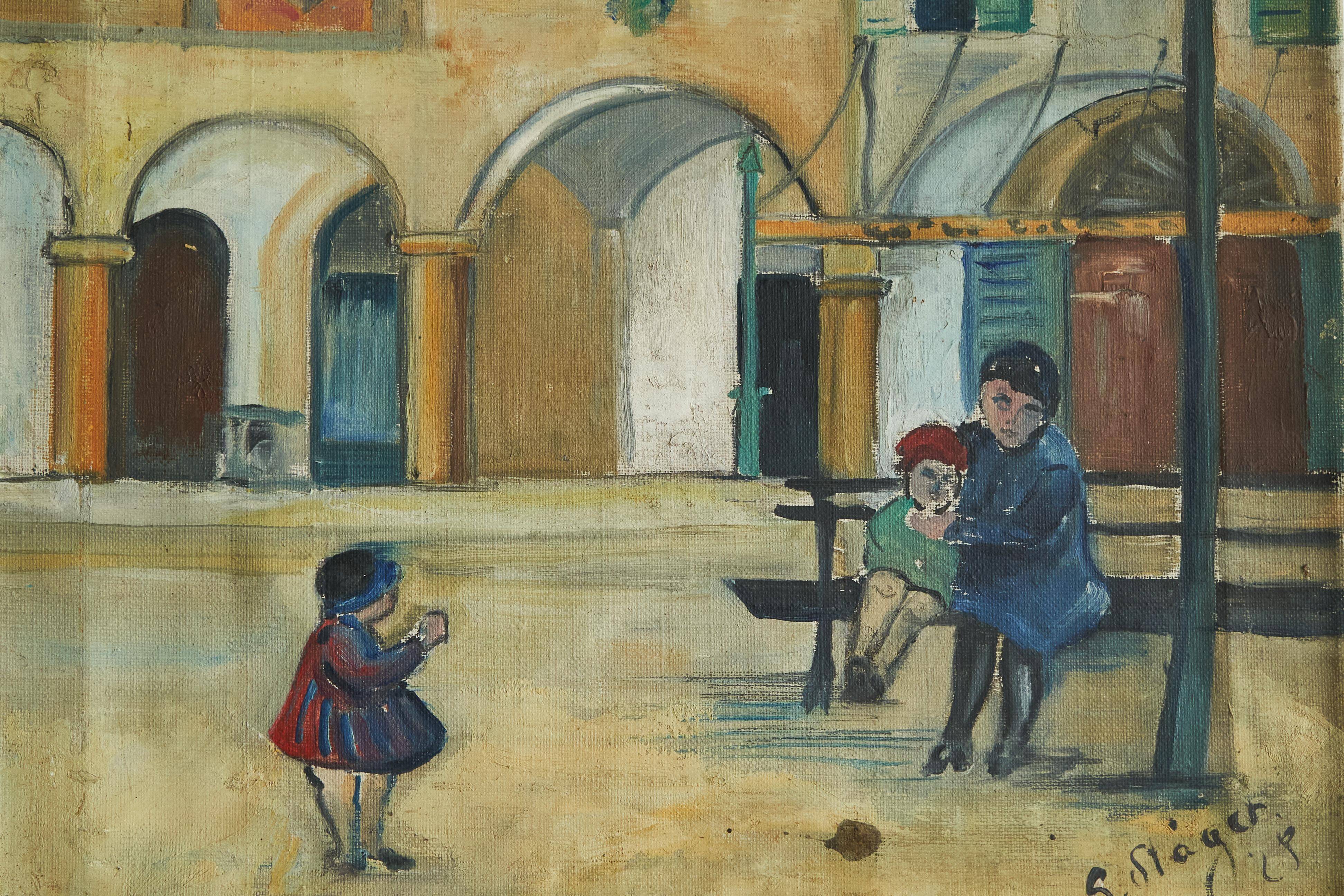 Fritz Stäger 'Dorfanger' Huile sur Toile 1928