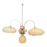 Art deco chandelier pendant opaline metal and wood circa 1930