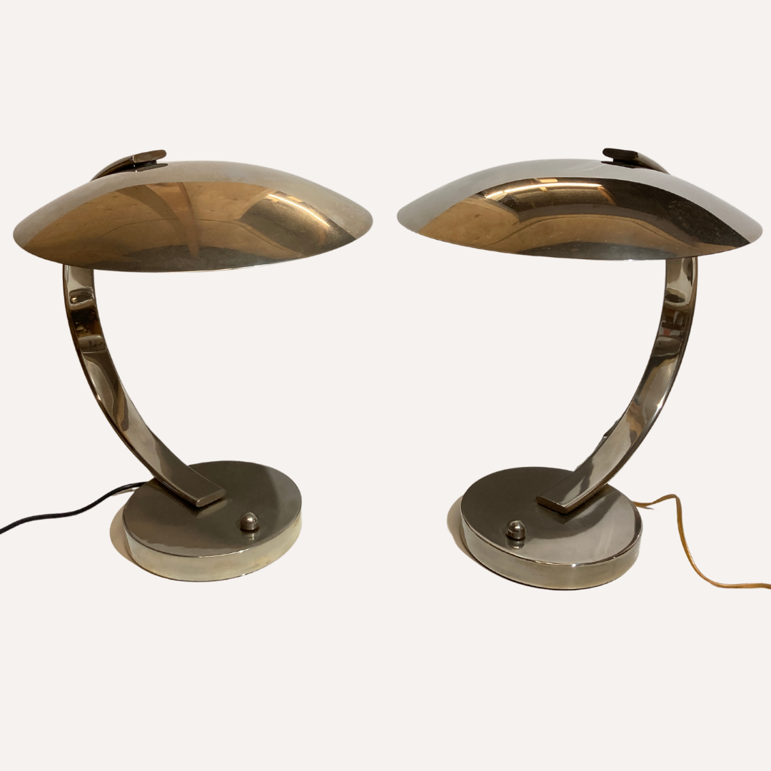 Pair of UFO Art Deco style desk or table lamps by Disderot for Soka, France 1970s