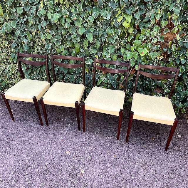 6 Scandinavian chairs with pale yellow skai seats