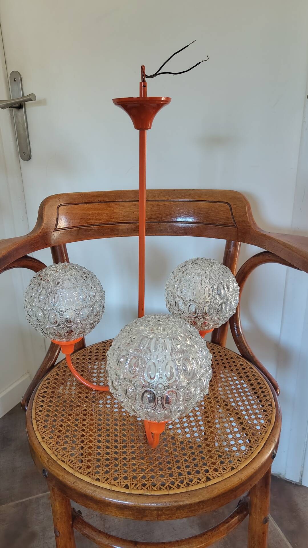 Suspension with 3 orange arms, mid-century, 1960s.