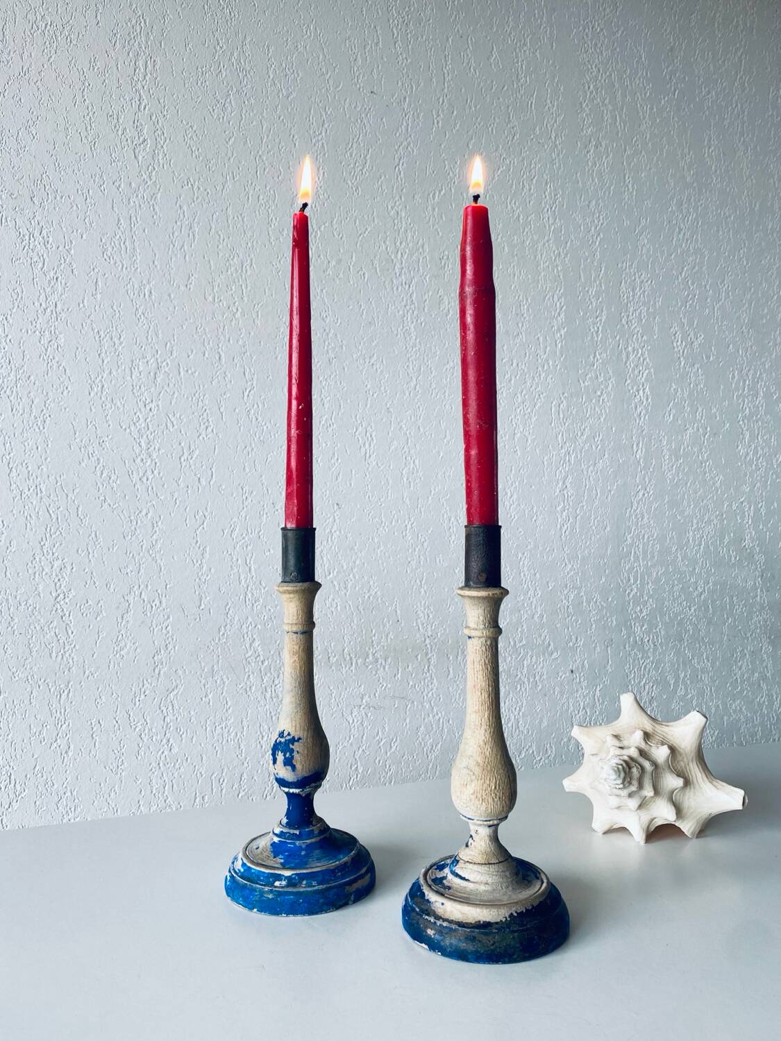 Pair of old patinated candlesticks