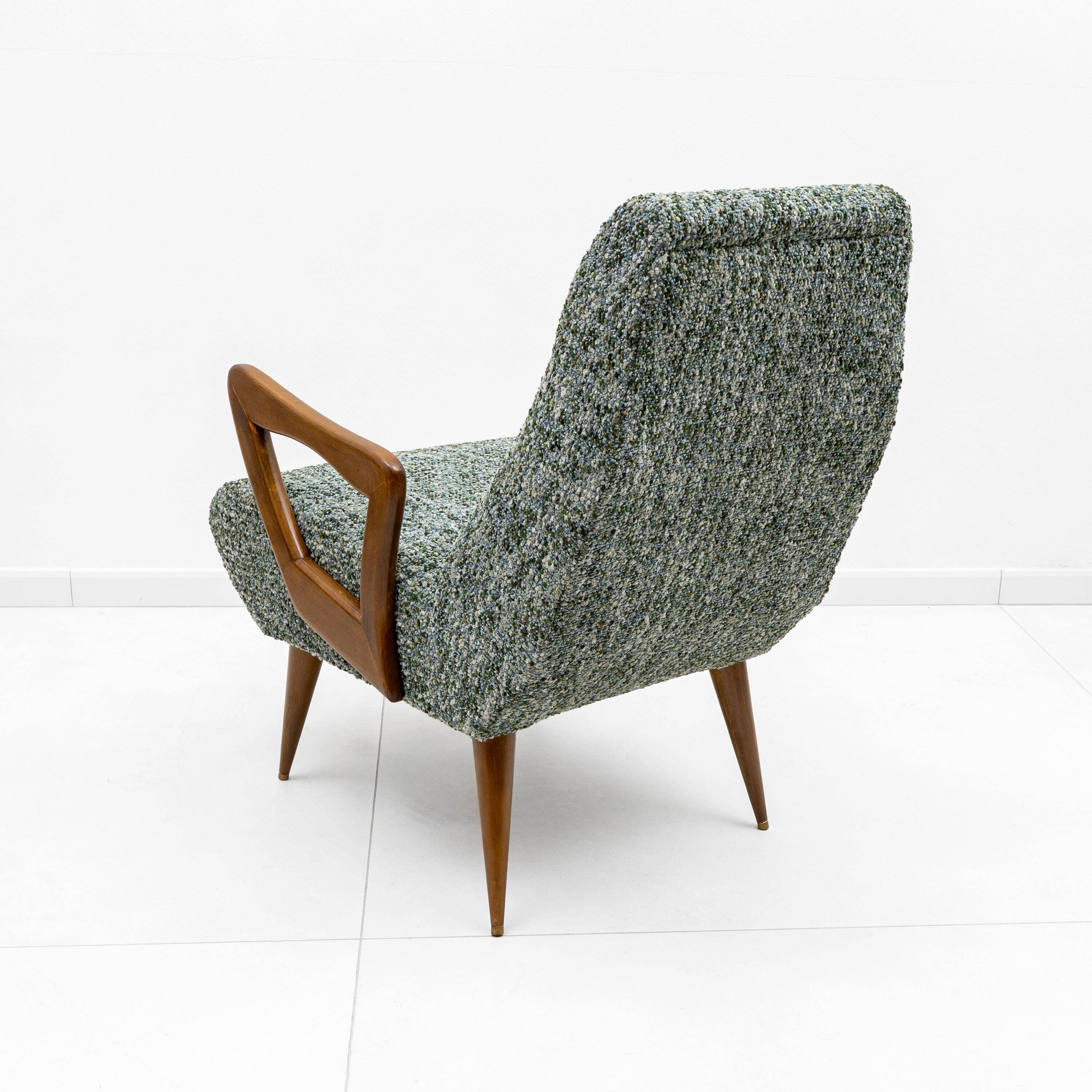 Pair of Italian Mid-Century Modern Armchairs with Sculptural Wooden Arms