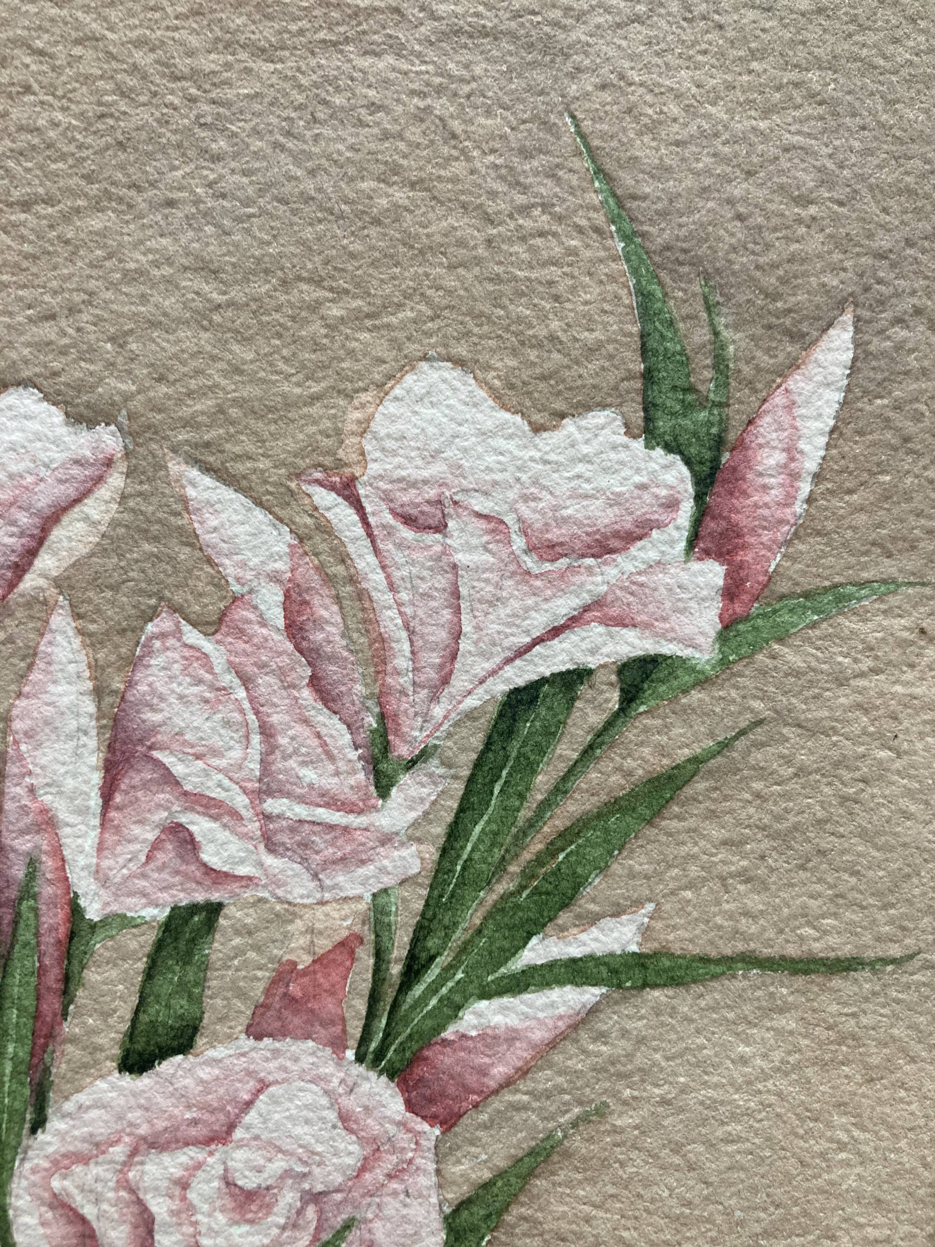 Signed watercolor with oleander flowers