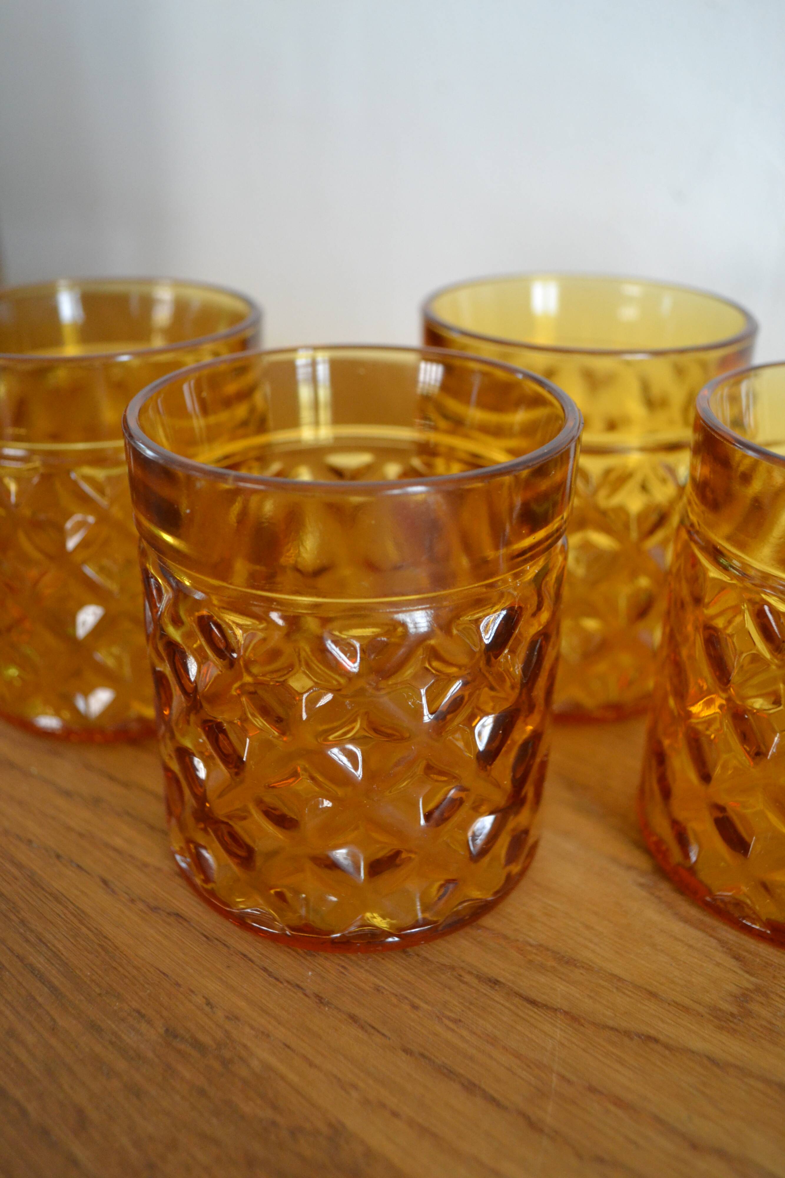 4 amber vintage Pernod Pastis glasses