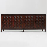 Vintage brutalist sideboard carved solid wood Spain 1960s