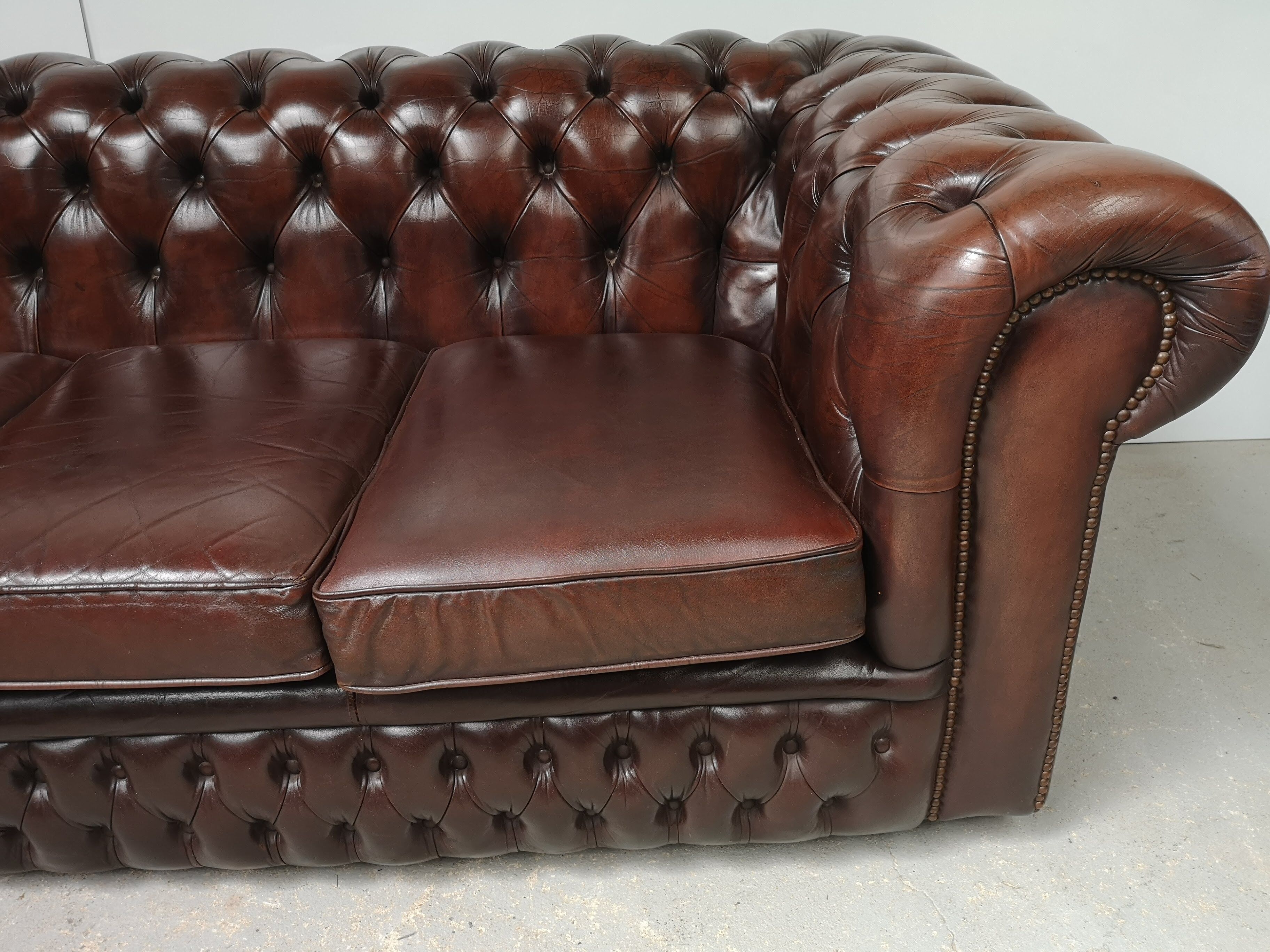 Sofa chesterfield brown leather three seater English