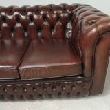 Sofa chesterfield brown leather three seater English