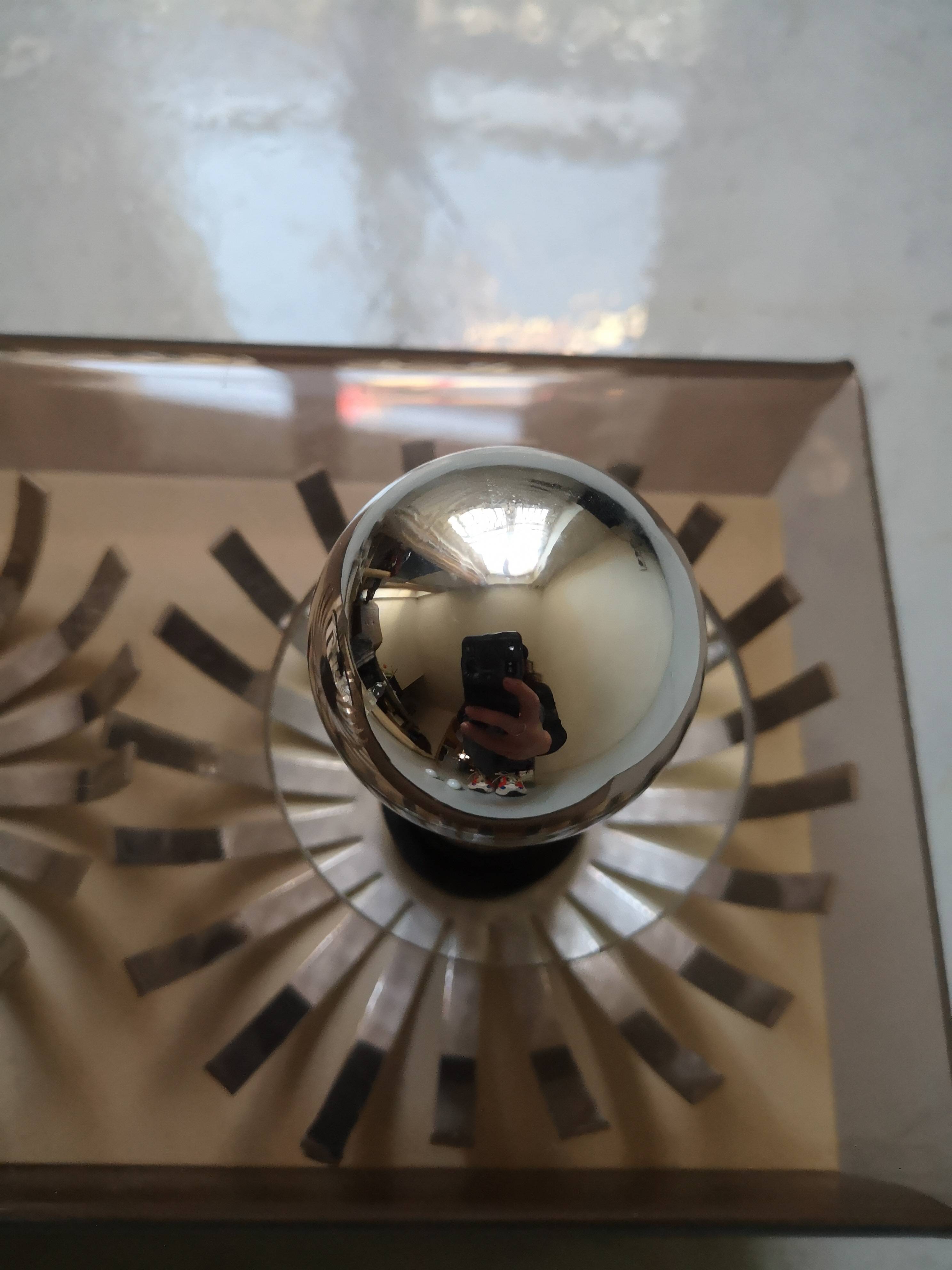 Chromed metal and plexiglass 3-lamp wall light, 1970 design
