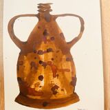 Signed watercolor and ink painting Vase Wabi Sabi Marrakech