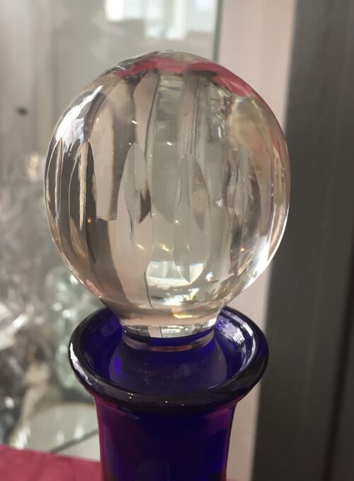 Carafe a decanter in blue and transparent bohemian glass