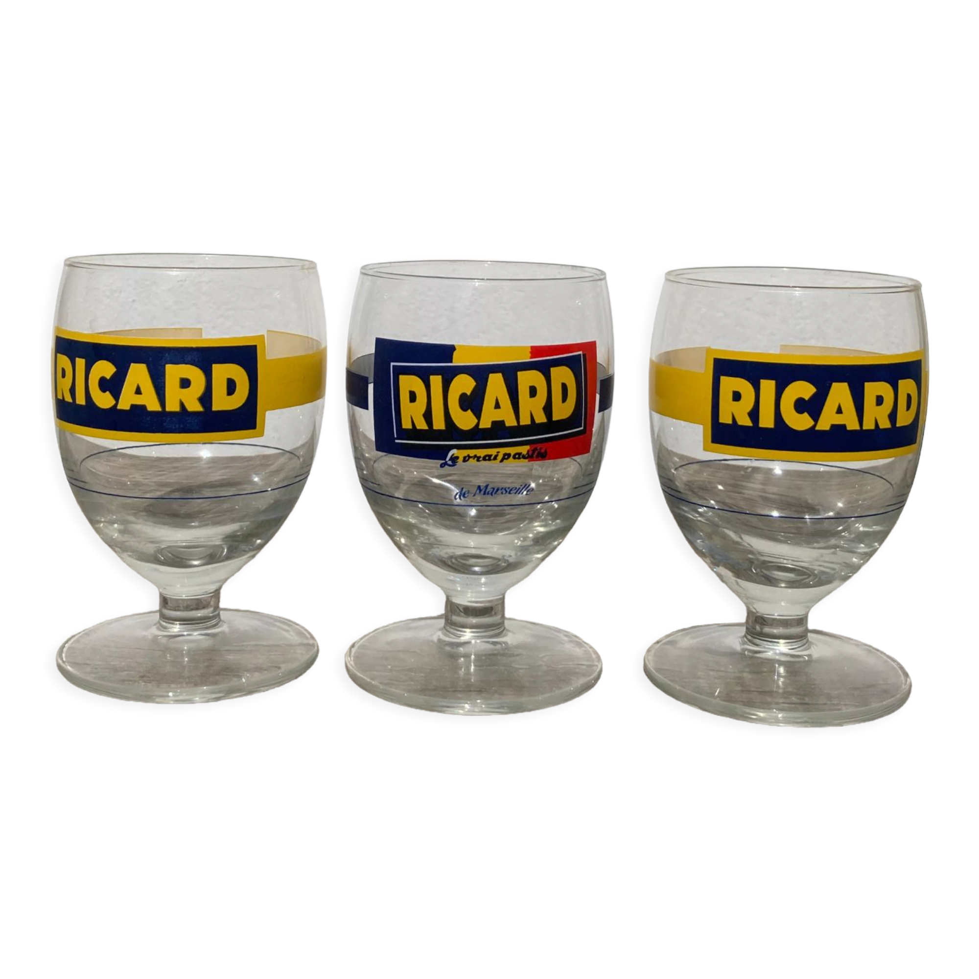 3 glasses with feet of vintage bistrot Ricard