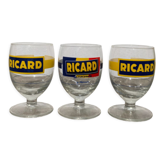 3 glasses with feet of vintage bistrot Ricard