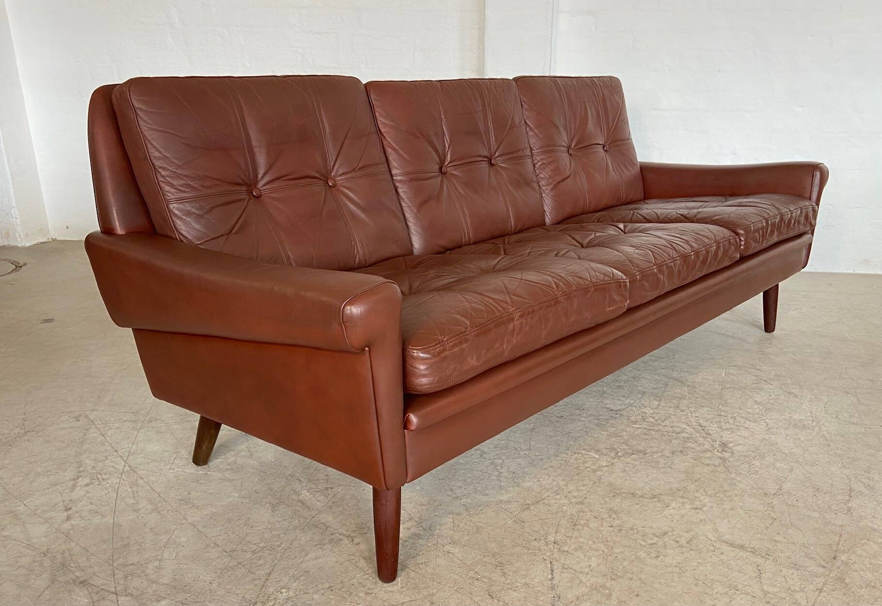 Danish mid-century Svend Skipper cognac 3 person sofa 1960s