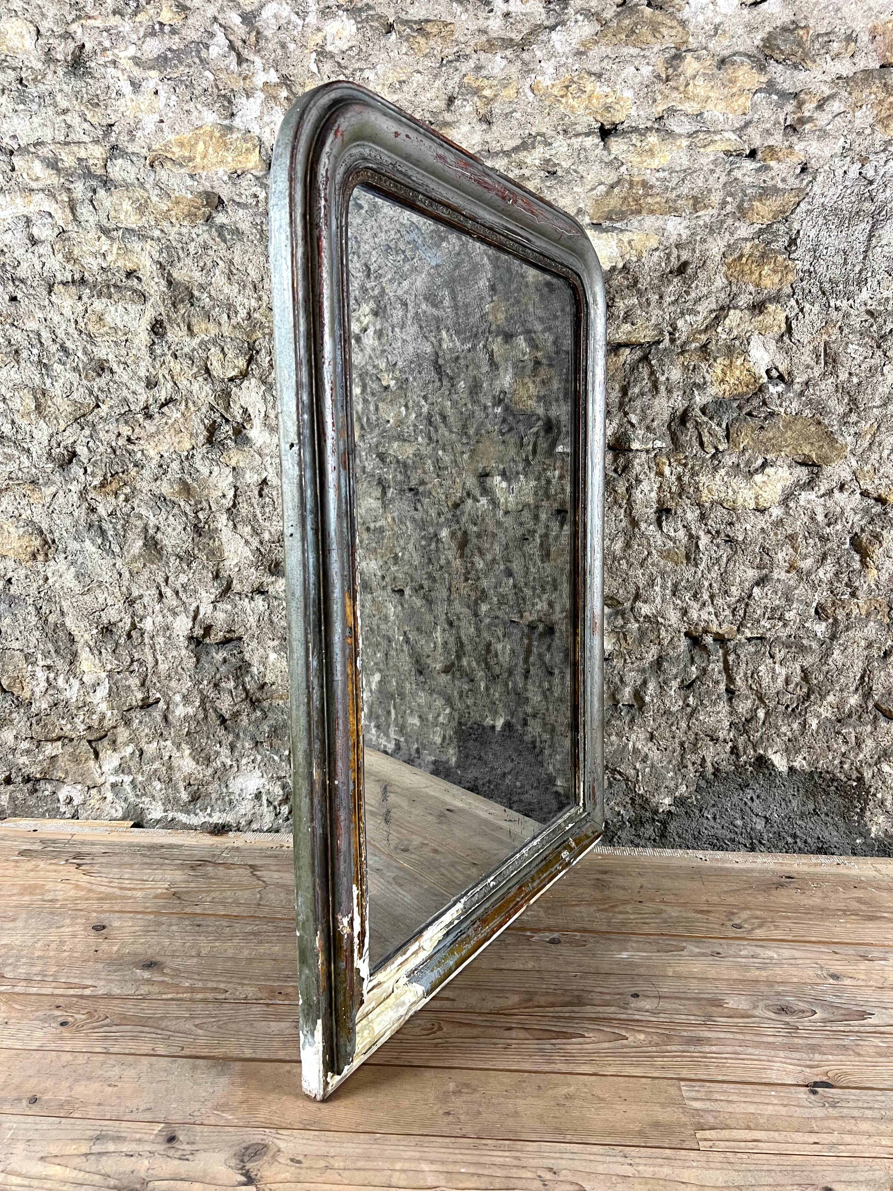 Antique Louis-Philippe Mirror, 19th Century, Shabby Silver Patina