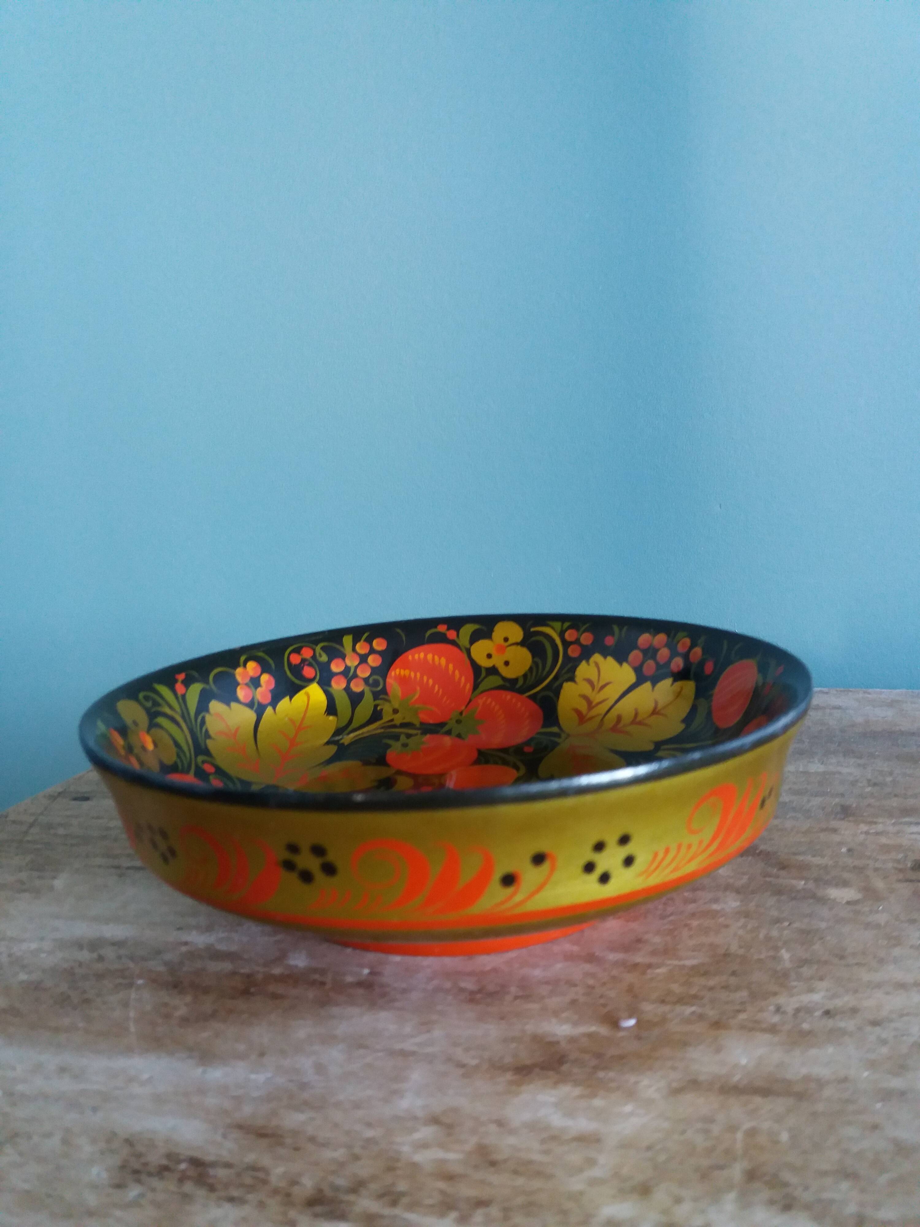 Khokhloma Russian handicraft painted wooden bowls