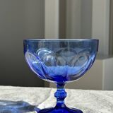 5 blue glass stemmed ice cream bowls
