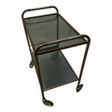 Vintage 70s serving trolley in gold metal and smoked glass