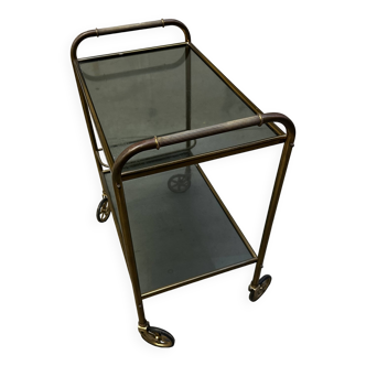 Vintage 70s serving trolley in gold metal and smoked glass
