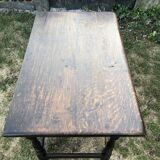 Vintage desk table in solid oak with 1 drawer facing turned legs with sleepers.