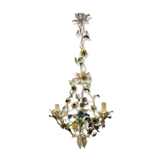 Italian Tole Flower Chandelier, 1960s