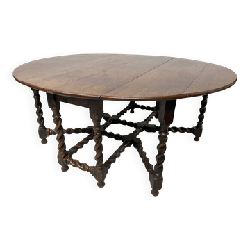 Imposing Gateleg table in solid oak, 19th century