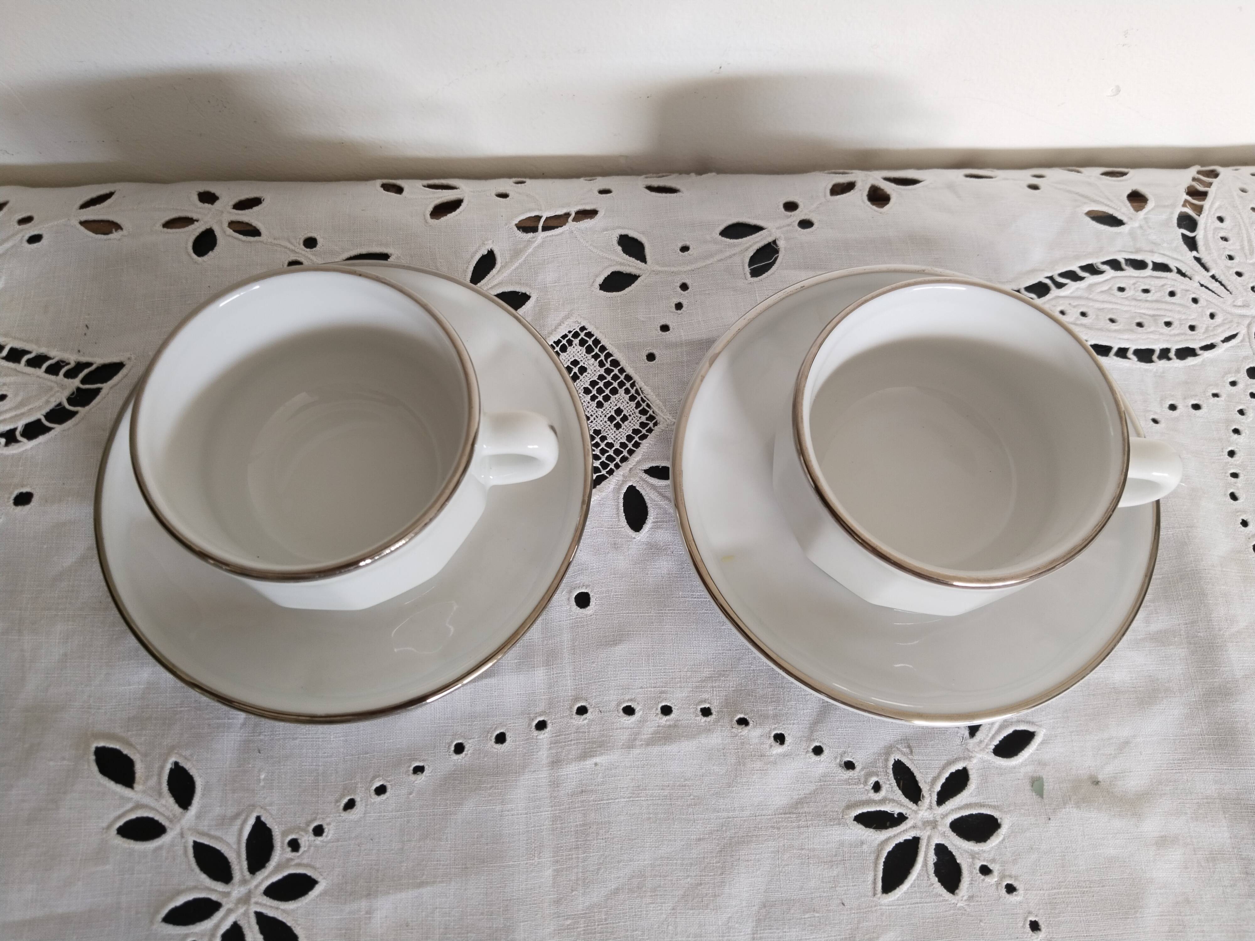 Apilco white and silver bistro cups