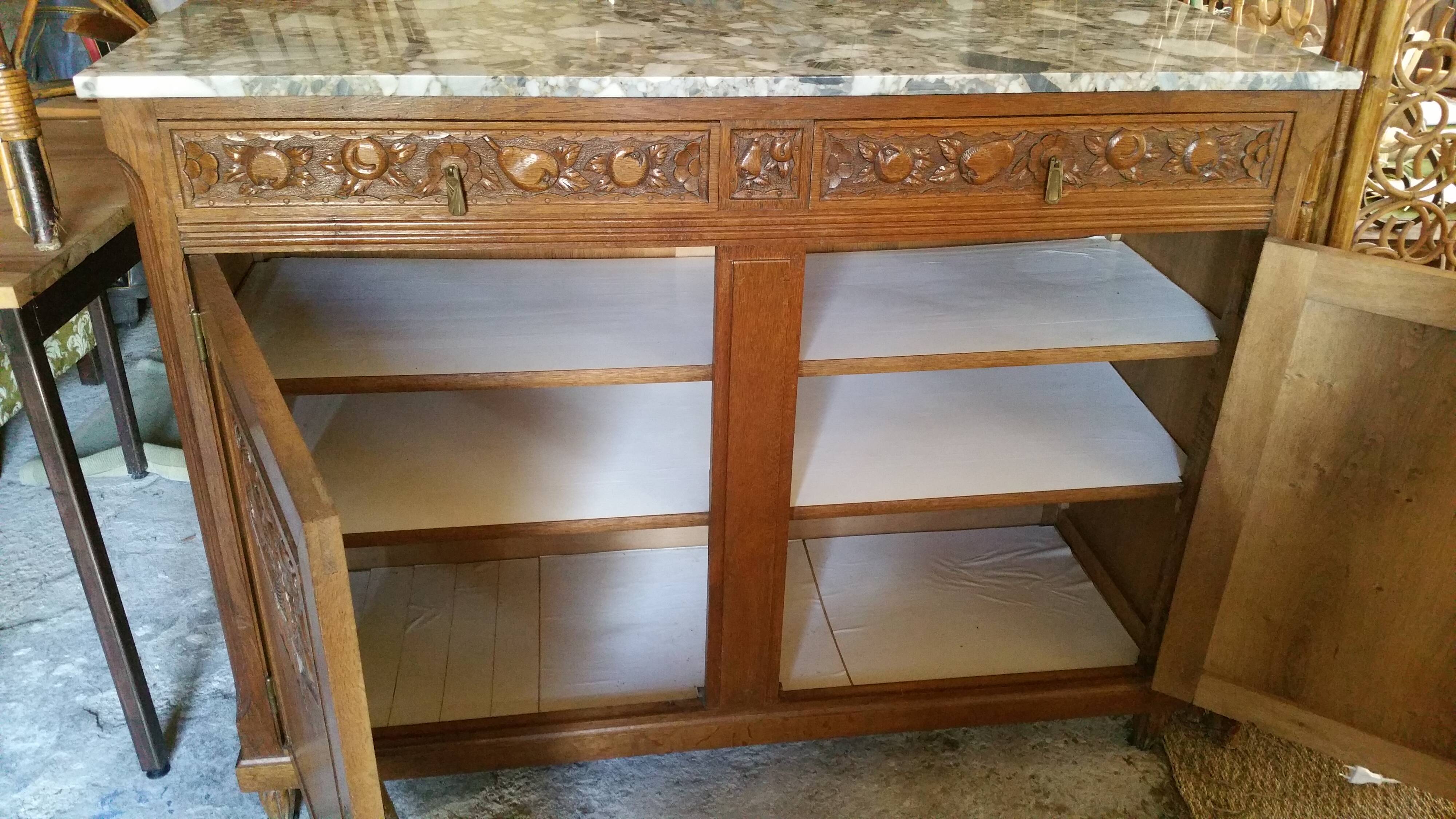 Art deco buffet  in blond oak with shelf marble